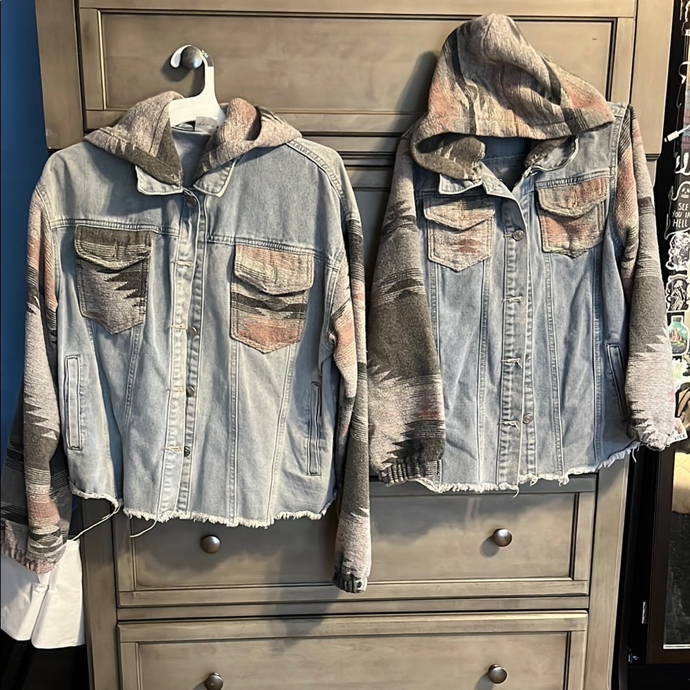Mommy and me matching jean jackets with cute western modern pattern